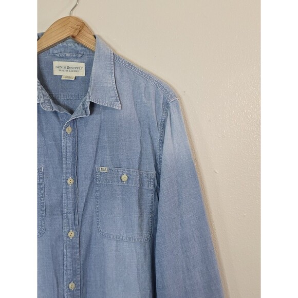 Denim & Supply Ralph Lauren Polo Long Sleeve Blue Pocket Denim Shirt Size XL Men - Picture 2 of 10